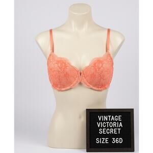 Vintage Victoria Secret 36D Peach Orange Push Up Withot Padding Bra Very Sexy VS